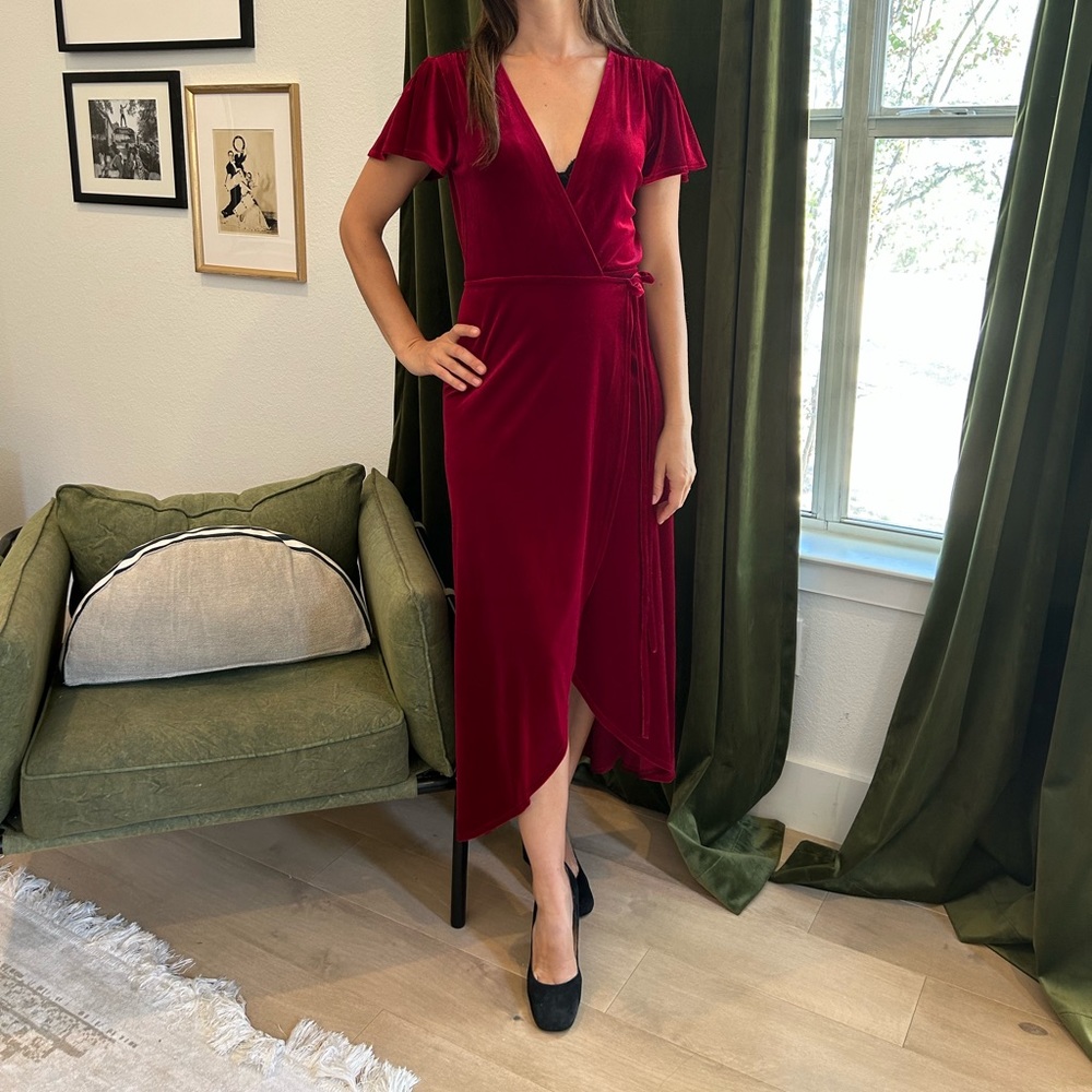 BHLDN Red Velvet Wrap Dress